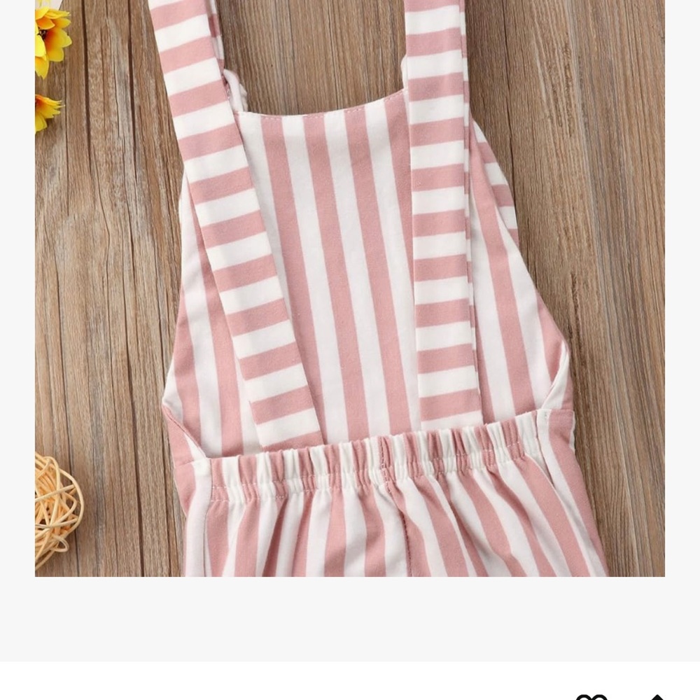 Pink cream Bell bottom jumpsuit romper overalls striped jumper flared pants kids - Picture 6 of 7